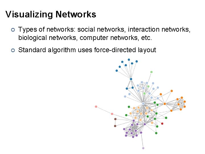 Visualizing Networks ¢ Types of networks: social networks, interaction networks, biological networks, computer networks,