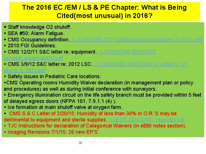 The 2016 EC /EM / LS & PE Chapter: What is Being Cited(most unusual)