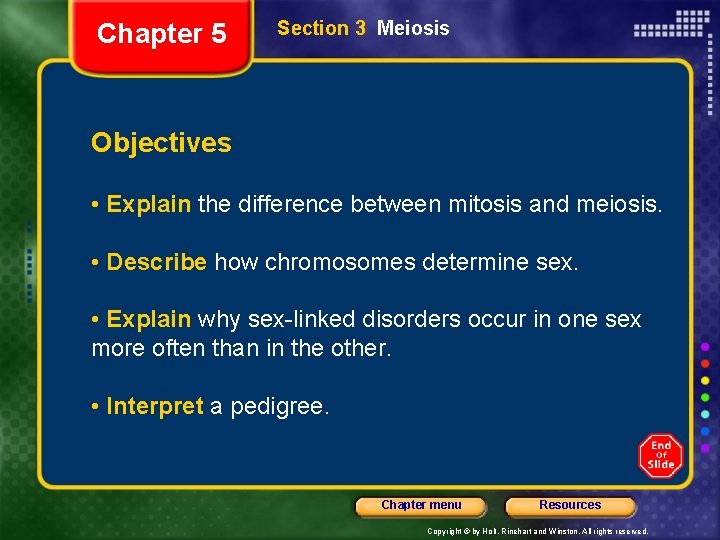 Chapter 5 Section 3 Meiosis Objectives • Explain the difference between mitosis and meiosis.