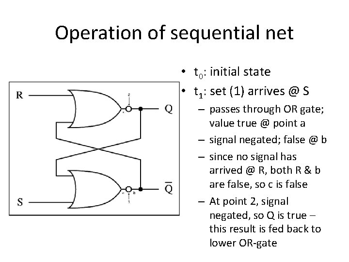 Operation of sequential net • t 0: initial state • t 1: set (1)