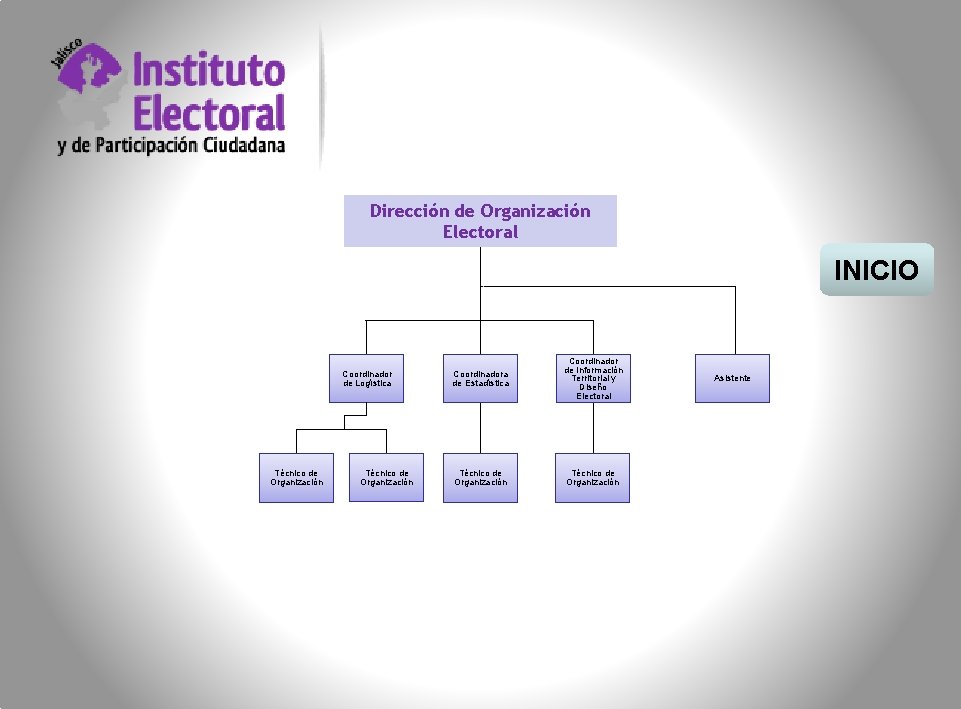 Dirección de Organización Electoral INICIO Coordinador de Logística Técnico de Organización Coordinadora de Estadística