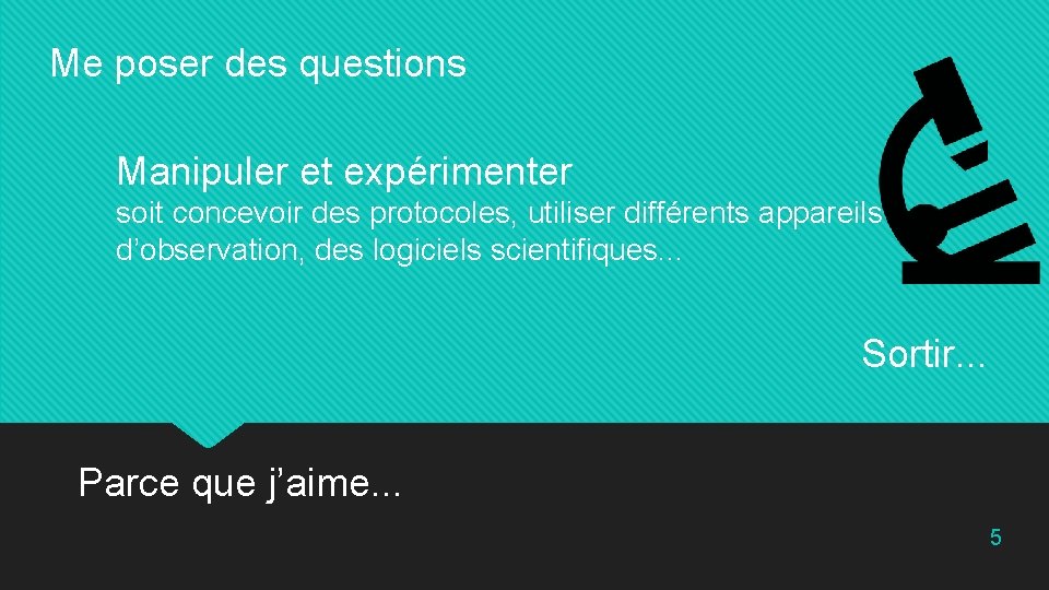 Me poser des questions Manipuler et expérimenter soit concevoir des protocoles, utiliser différents appareils