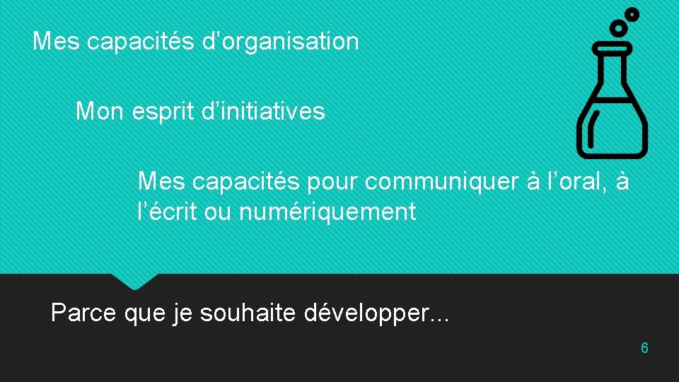 Mes capacités d’organisation Mon esprit d’initiatives Mes capacités pour communiquer à l’oral, à l’écrit