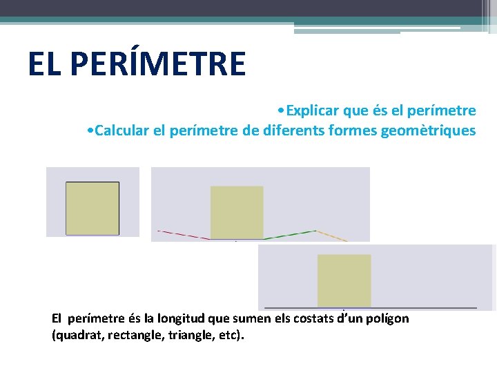 EL PERÍMETRE • Explicar que és el perímetre • Calcular el perímetre de diferents