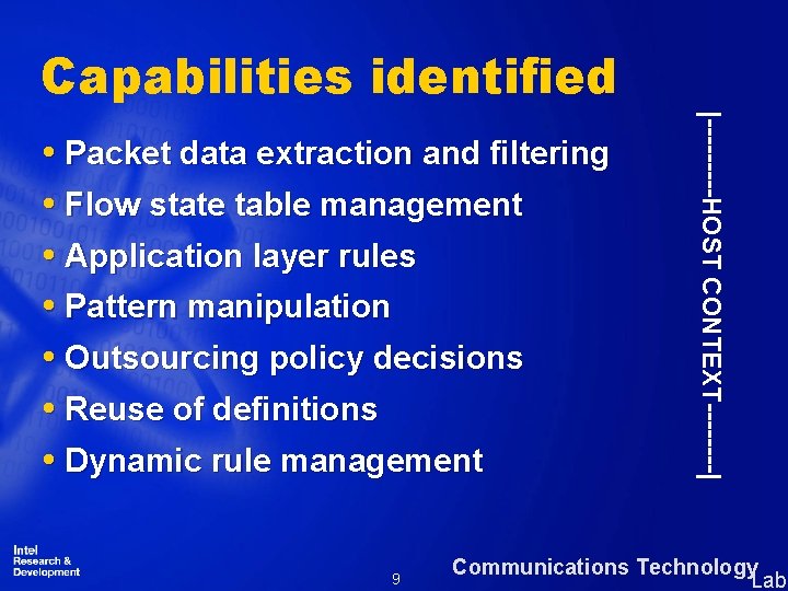 Capabilities identified Application layer rules Pattern manipulation Outsourcing policy decisions Reuse of definitions Dynamic