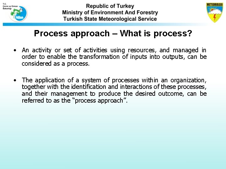 Process approach – What is process? • An activity or set of activities using