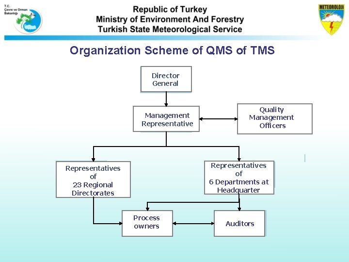 Organization Scheme of QMS of TMS Director General Management Representative Quality Management Officers Representatives