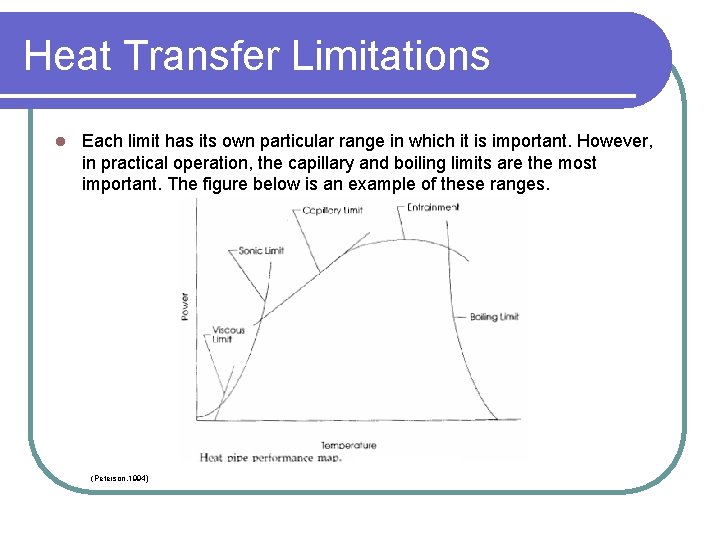 Heat Transfer Limitations l Each limit has its own particular range in which it