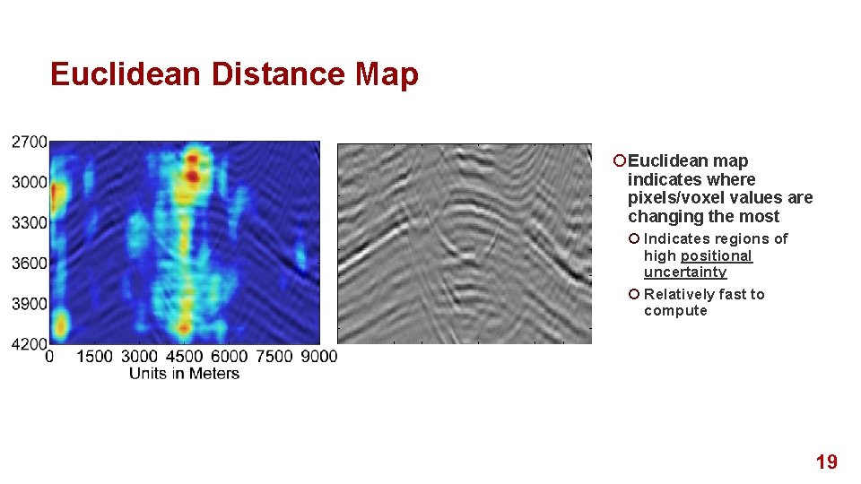 Euclidean Distance Map ¡ Euclidean map indicates where pixels/voxel values are changing the most