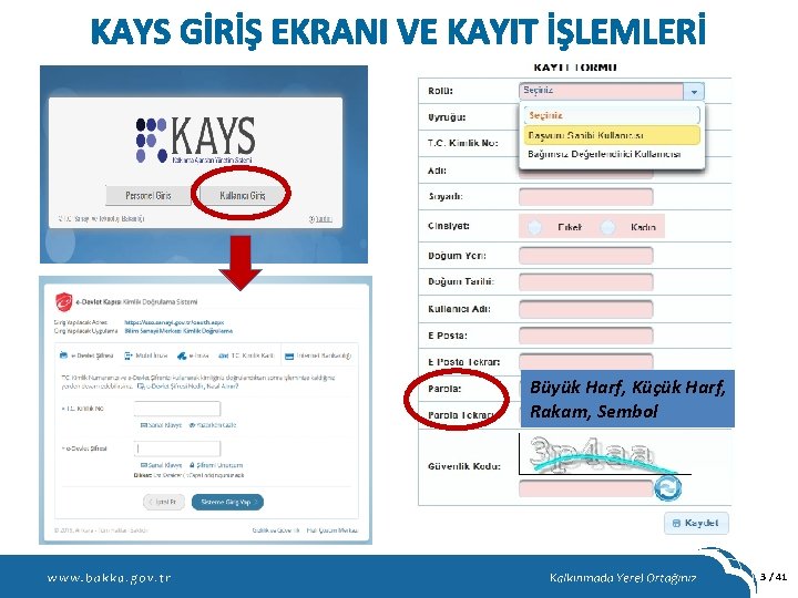 KAYS GİRİŞ EKRANI VE KAYIT İŞLEMLERİ Büyük Harf, Küçük Harf, Rakam, Sembol 3 /