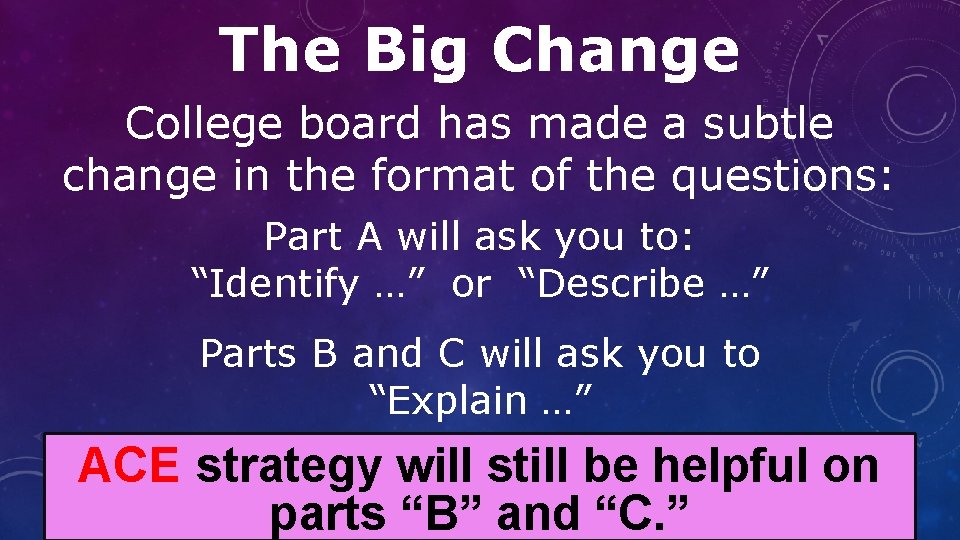 The Big Change College board has made a subtle change in the format of