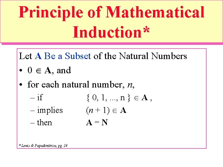 Principle of Mathematical Induction* Let A Be a Subset of the Natural Numbers •