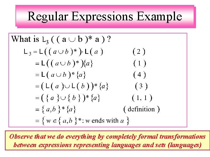 Regular Expressions Example What is L 3 ( ( a b )* a )