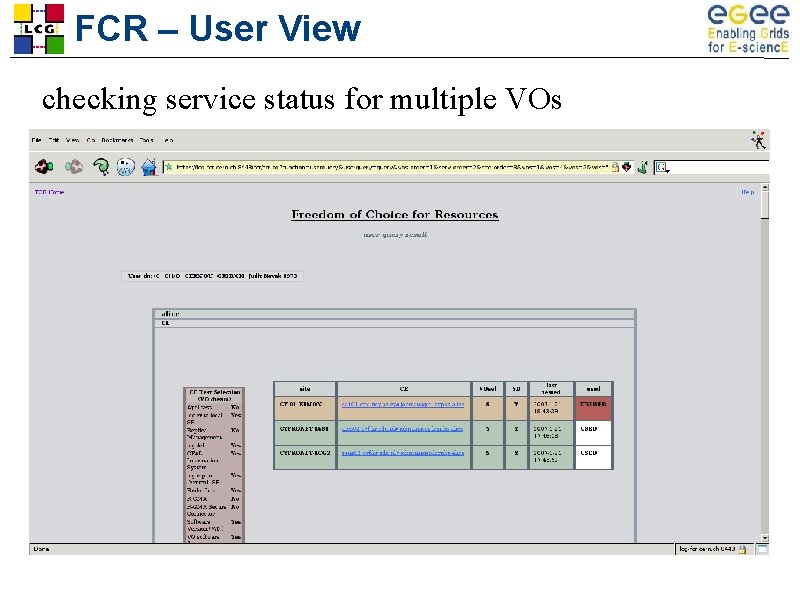 FCR – User View checking service status for multiple VOs 