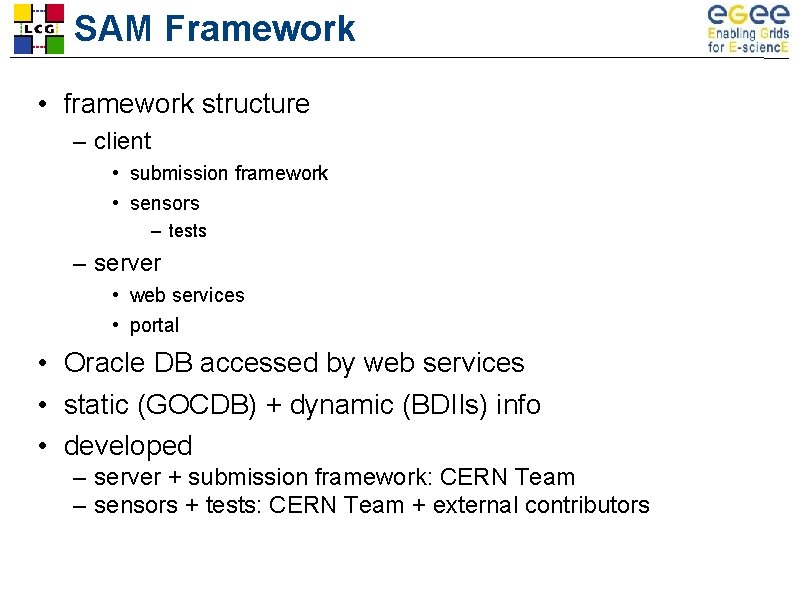 SAM Framework • framework structure – client • submission framework • sensors – tests