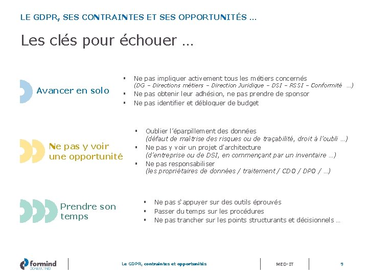 LE GDPR, SES CONTRAINTES ET SES OPPORTUNITÉS … Les clés pour échouer … Avancer
