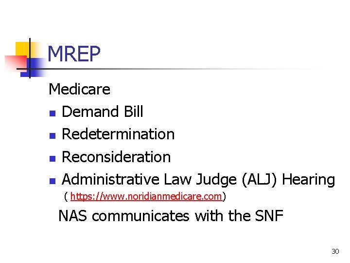 MREP Medicare n Demand Bill n Redetermination n Reconsideration n Administrative Law Judge (ALJ)