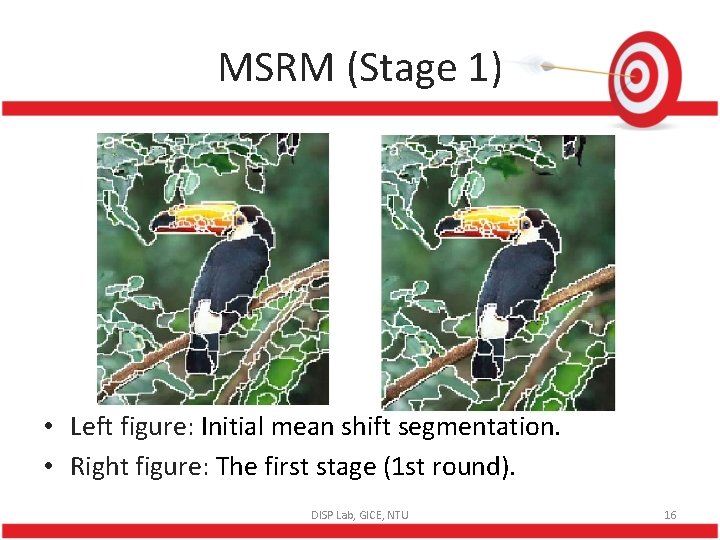 MSRM (Stage 1) • Left figure: Initial mean shift segmentation. • Right figure: The