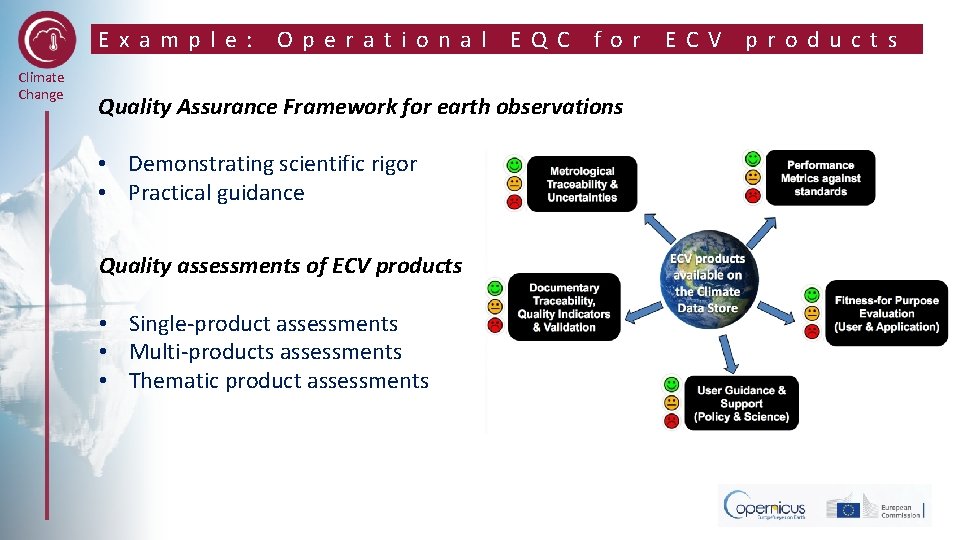 Example: Climate Change Operational EQC for Quality Assurance Framework for earth observations • Demonstrating