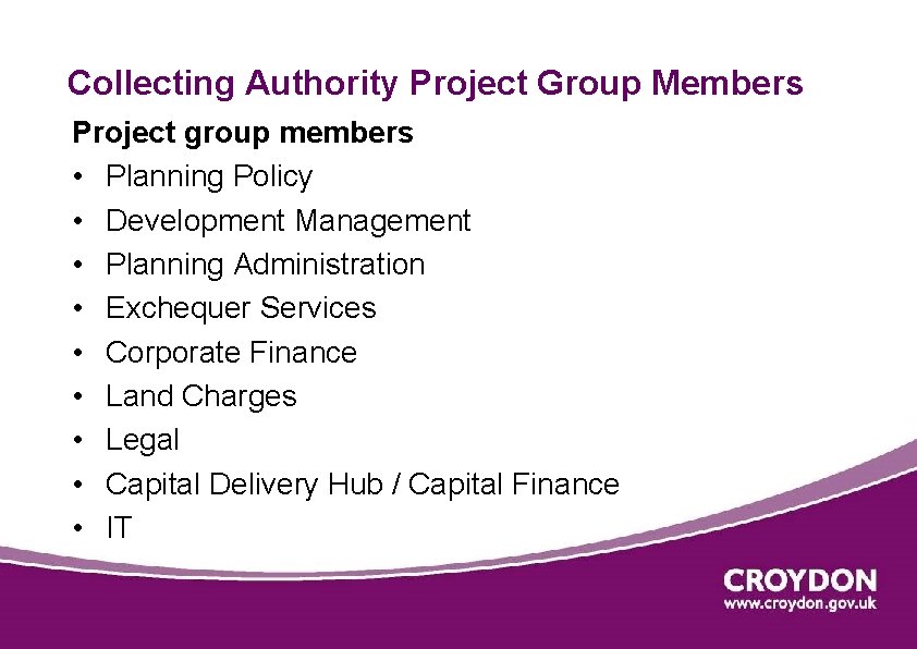 Collecting Authority Project Group Members Project group members • Planning Policy • Development Management