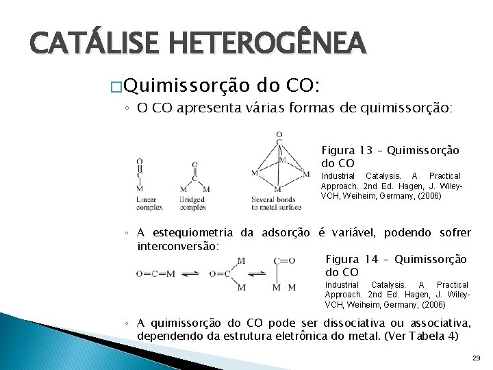 CATÁLISE HETEROGÊNEA � Quimissorção do CO: ◦ O CO apresenta várias formas de quimissorção: