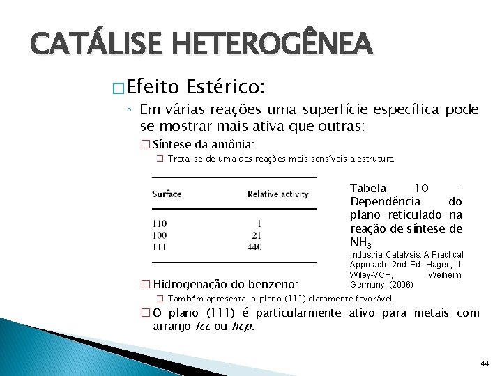 CATÁLISE HETEROGÊNEA � Efeito Estérico: ◦ Em várias reações uma superfície específica pode se