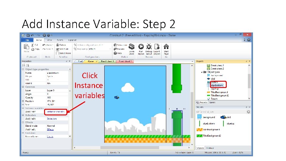 Add Instance Variable: Step 2 Click Instance variables 