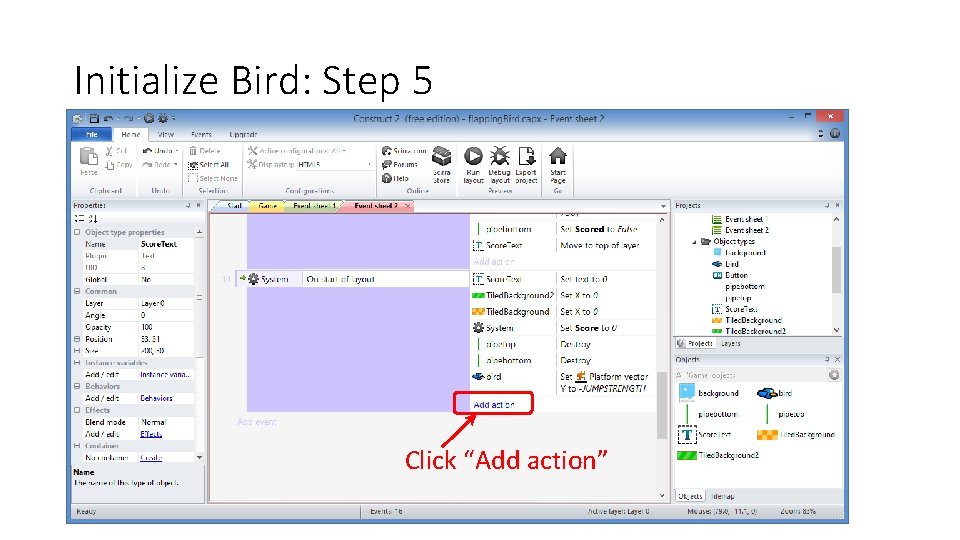 Initialize Bird: Step 5 Click “Add action” 