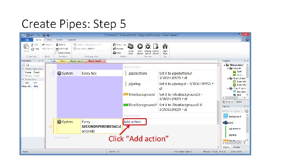 Create Pipes: Step 5 Click “Add action” 