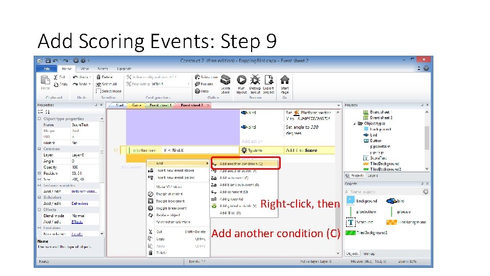 Add Scoring Events: Step 9 Right-click, then Add another condition (C) 