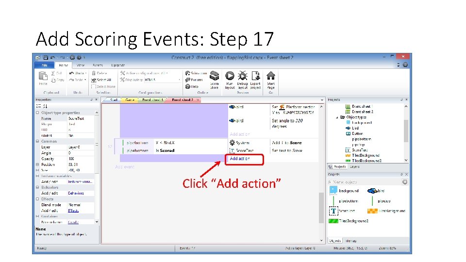 Add Scoring Events: Step 17 Click “Add action” 