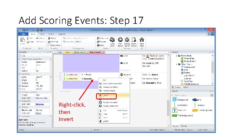 Add Scoring Events: Step 17 Right-click, then Invert 