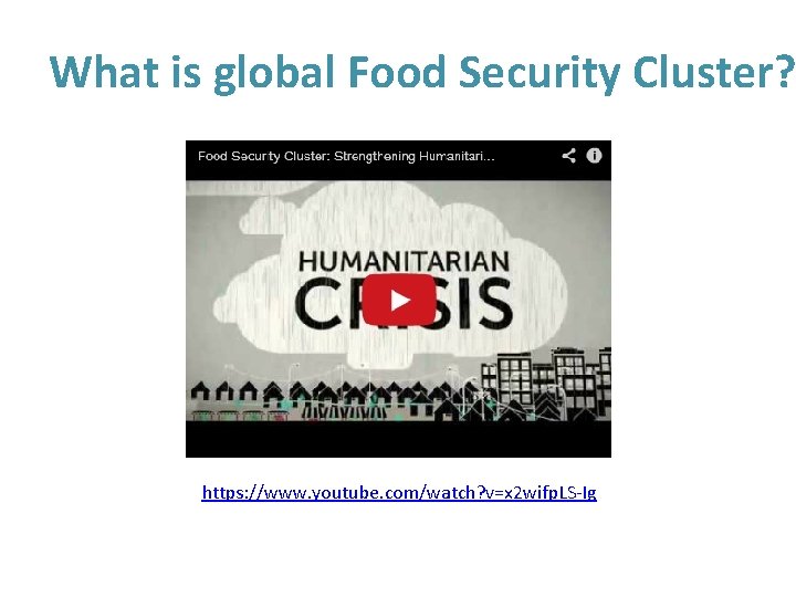 What is global Food Security Cluster? https: //www. youtube. com/watch? v=x 2 wifp. LS-Ig