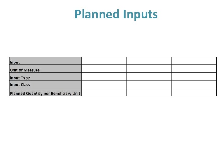 Planned Inputs 