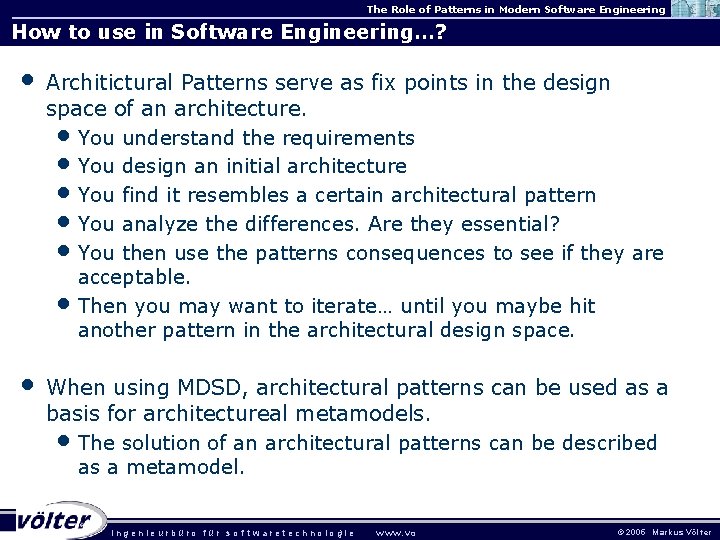 The Role of Patterns in Modern Software Engineering How to use in Software Engineering…? The Role of Patterns in Modern Software Engineering How to use in Software Engineering…?