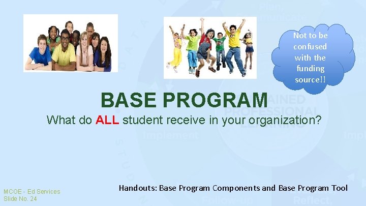 Not to be confused with the funding source!! BASE PROGRAM What do ALL student