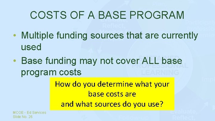 COSTS OF A BASE PROGRAM • Multiple funding sources that are currently used •