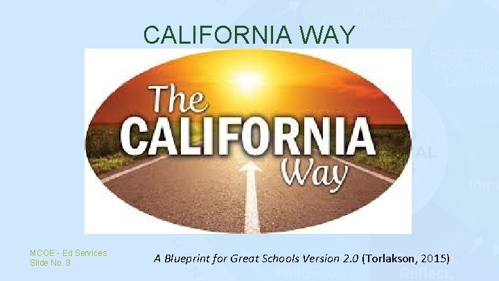 CALIFORNIA WAY MCOE - Ed Services Slide No. 8 A Blueprint for Great Schools