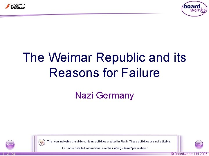 The Weimar Republic and its Reasons for Failure Nazi Germany This icon indicates the