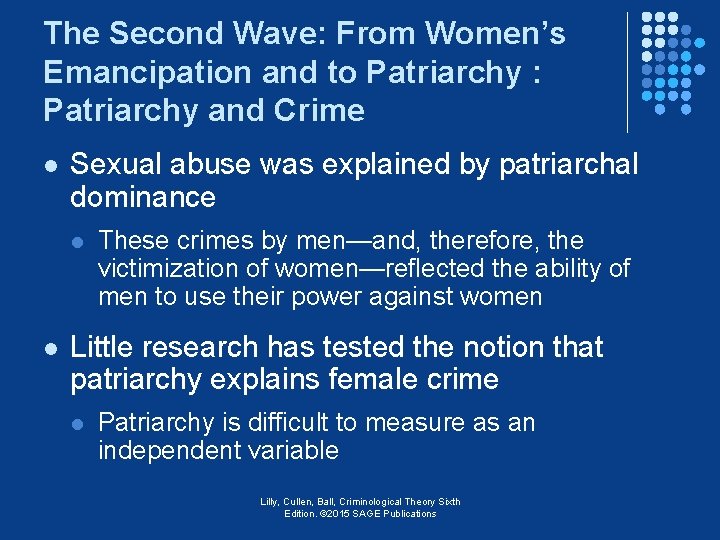 The Second Wave: From Women’s Emancipation and to Patriarchy : Patriarchy and Crime l