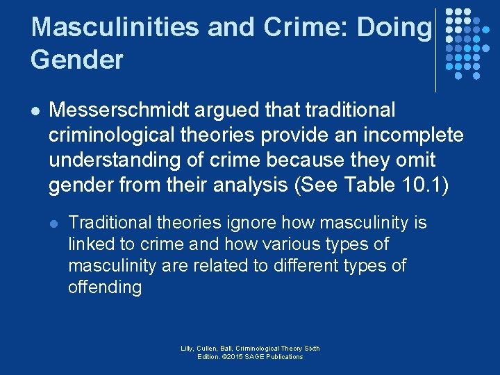 Masculinities and Crime: Doing Gender l Messerschmidt argued that traditional criminological theories provide an