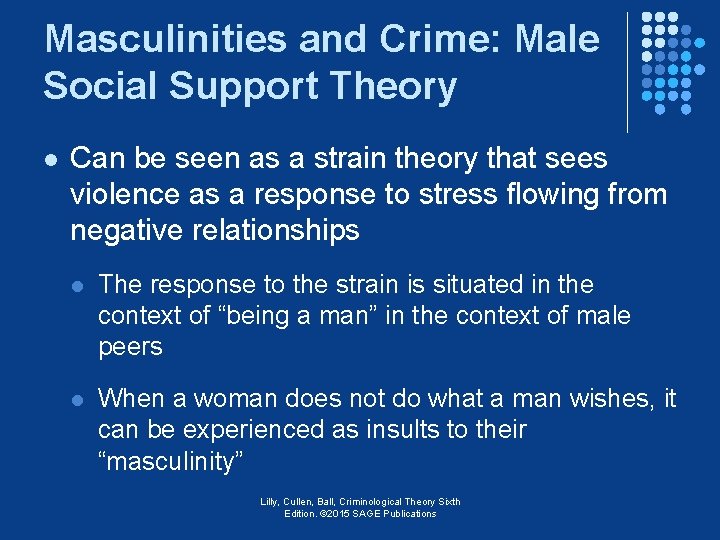 Masculinities and Crime: Male Social Support Theory l Can be seen as a strain