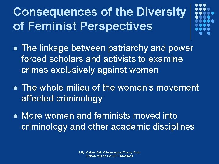 Consequences of the Diversity of Feminist Perspectives l The linkage between patriarchy and power