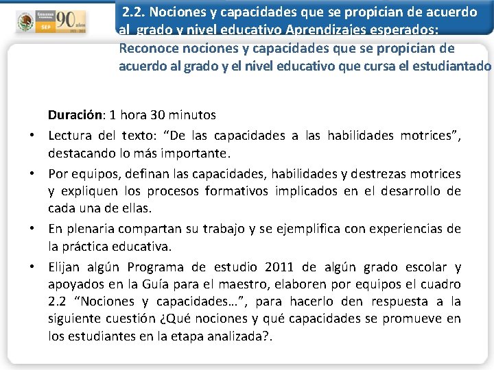 2. 2. Nociones y capacidades que se propician de acuerdo al grado y nivel