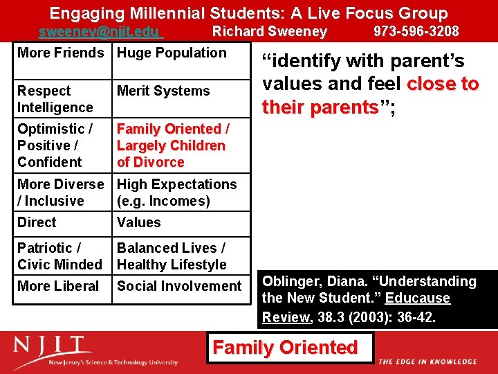 Engaging Millennial Students: A Live Focus Group sweeney@njit. edu Richard Sweeney More Friends Huge