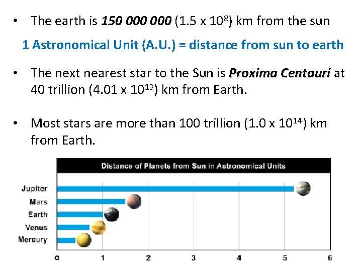  • The earth is 150 000 (1. 5 x 108) km from the
