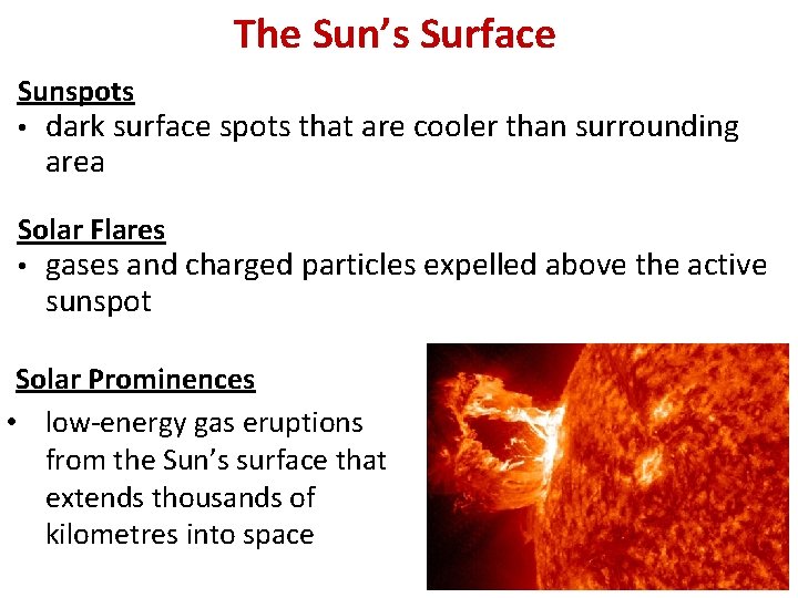 The Sun’s Surface Sunspots • dark surface spots that are cooler than surrounding area