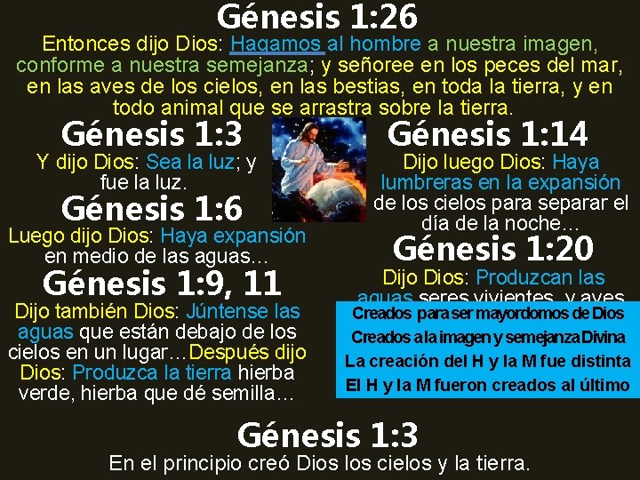 Génesis 1: 26 Entonces dijo Dios: Hagamos al hombre a nuestra imagen, conforme a