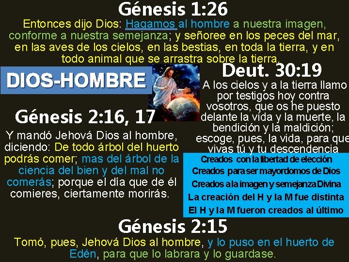 Génesis 1: 26 Entonces dijo Dios: Hagamos al hombre a nuestra imagen, conforme a