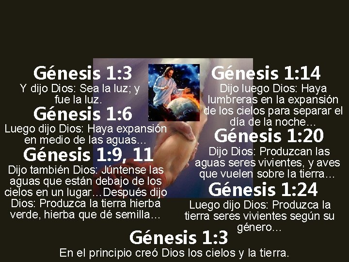 Génesis 1: 3 Y dijo Dios: Sea la luz; y fue la luz. Génesis